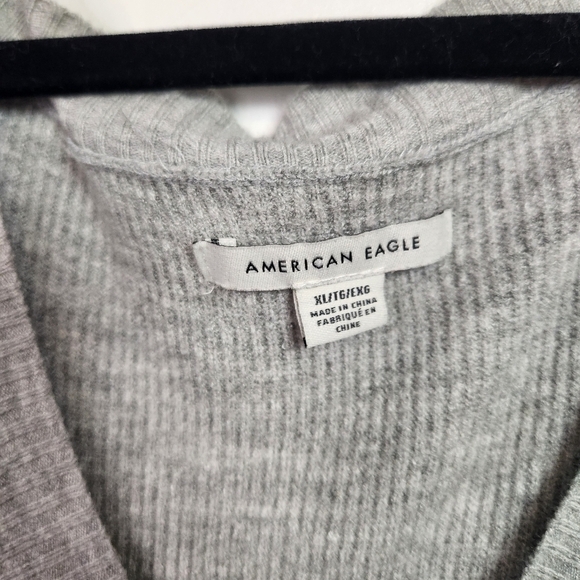 American Eagle Gray Sweater Dress V-Neck Long Sleeve Knit Tunic Size XL Cozy - Picture 5 of 6